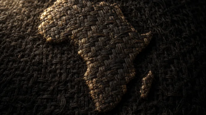 Tejido trenzado oscuro con la silueta de África en relieve