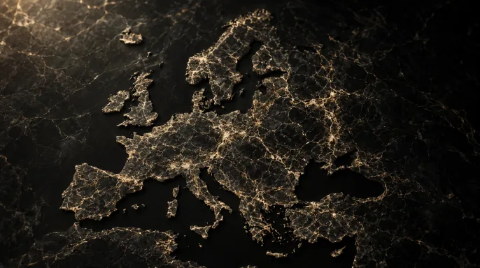 Mármol negro con la silueta de Europa en vetas doradas